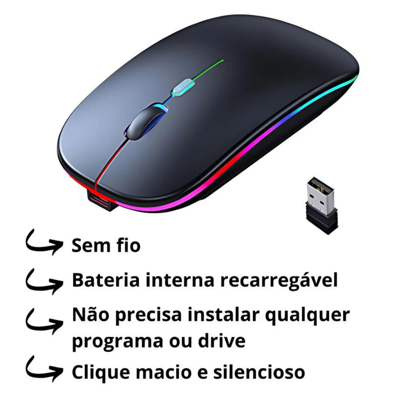 Mouses Sem Fio Recarregável Led Rgb 2.4 Ghz