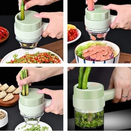 Cortador de Legumes Elétrico Multifuncional Potente – Fatiador de Alho Portátil, Amassador de Alimentos, Mixer por Pressão, Fatiador de Comida para Uso Doméstico.
