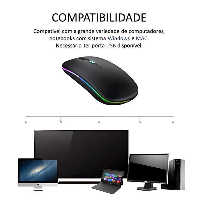 Mouses Sem Fio Recarregável Led Rgb 2.4 Ghz