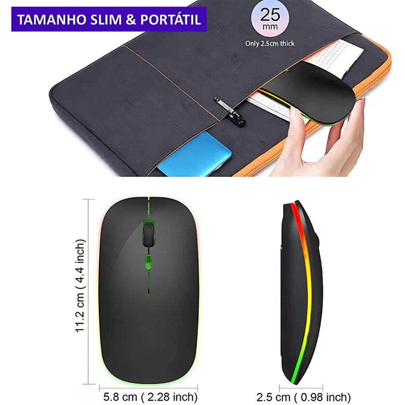 Mouses Sem Fio Recarregável Led Rgb 2.4 Ghz