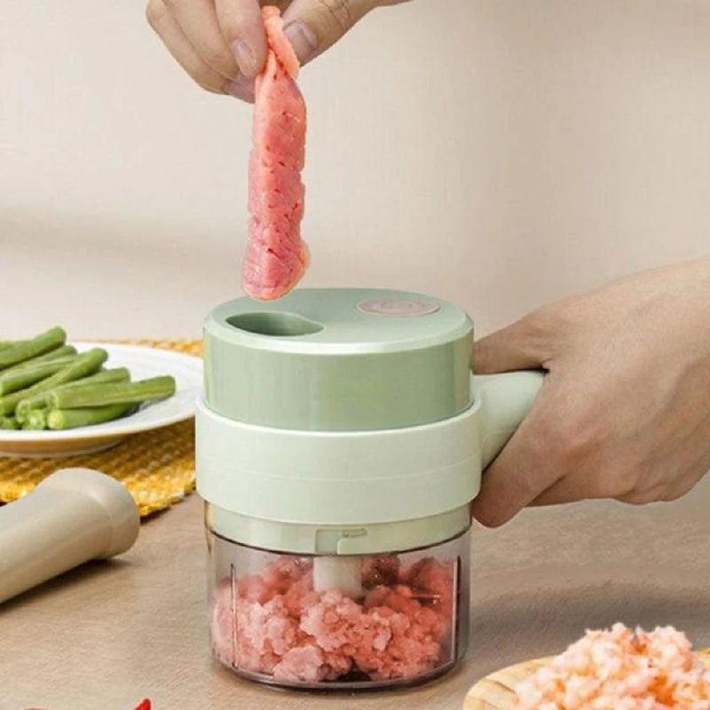Cortador de Legumes Elétrico Multifuncional Potente – Fatiador de Alho Portátil, Amassador de Alimentos, Mixer por Pressão, Fatiador de Comida para Uso Doméstico.
