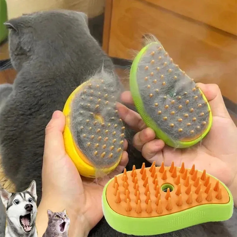 🐱✨ Escova Vaporizadora 2 em 1 para Gatos e Cães – Higiene, Conforto e Massagem!