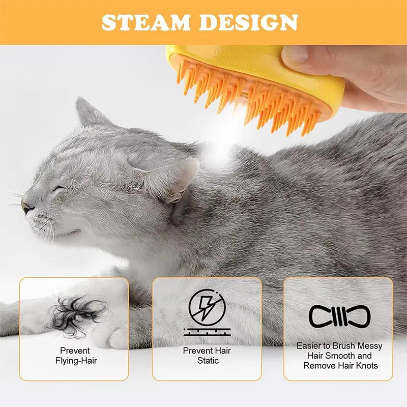 🐱✨ Escova Vaporizadora 2 em 1 para Gatos e Cães – Higiene, Conforto e Massagem!